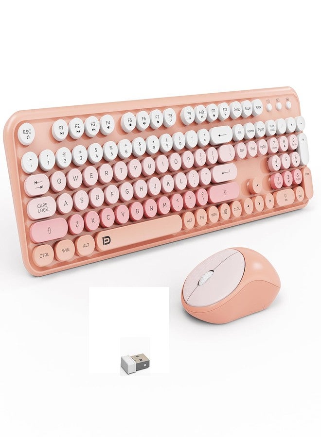 FD 2.4GHz Wireless Keyboard and Mouse Set with Switch Button - Full-Size Keyboard - Compatible for Windows/Laptop/PC/Notebook/Smart TV and More - Light Pink Colorful - Image 1