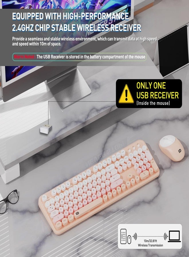 FD 2.4GHz Wireless Keyboard and Mouse Set with Switch Button - Full-Size Keyboard - Compatible for Windows/Laptop/PC/Notebook/Smart TV and More - Light Pink Colorful - Image 2