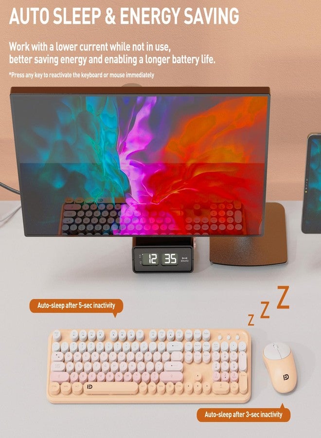 FD 2.4GHz Wireless Keyboard and Mouse Set with Switch Button - Full-Size Keyboard - Compatible for Windows/Laptop/PC/Notebook/Smart TV and More - Light Pink Colorful - Image 4