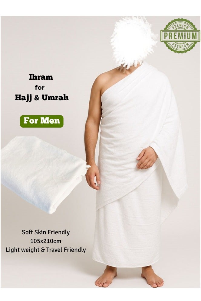 الحرمين إحرام قطن خفيف عالي الجودة للحج والعمرة – طقم قطعتين – ناعم ومريح للبشرة – ١٠٥×٢١٠ سم – ١٠٠٪ قطن – صناعة مصرية – لباس الإحرام للرجال - Image 1