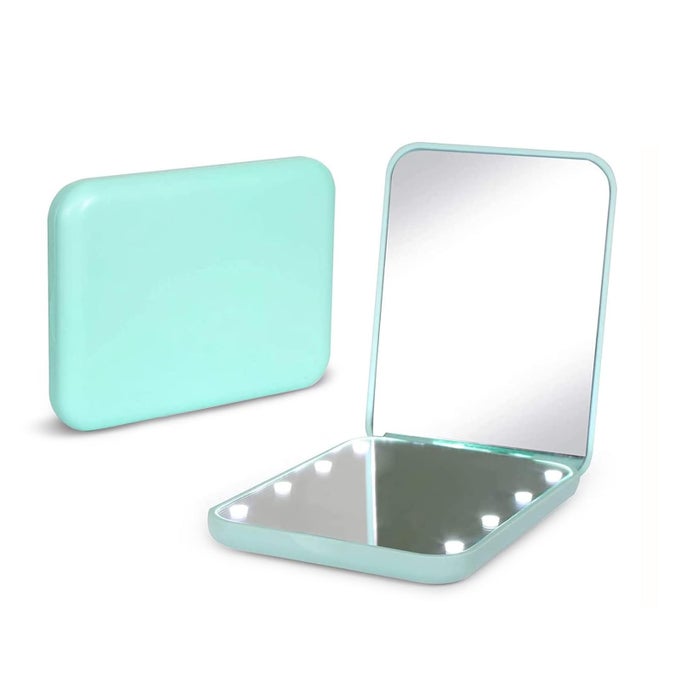 POCKET MIRROR 1X3X MAGNIFICATION LED COMPACT TRAVEL MAKEUP MIRROR WITH LIGHT FOR PURSE 2SIDED PORTABLE FOLDING HANDHELD SMALL LIGHTED MIRROR FOR GIFT CYAN