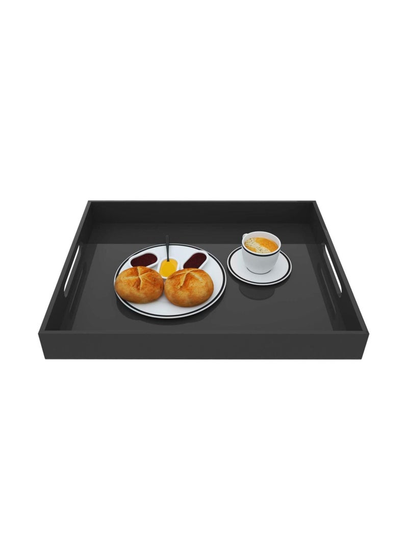 Eworld - Black Food Serving Tray with Handles for Coffee, Tea and Snacks, Decoration for Dining Table and Bath Vanity Storage - Image 1