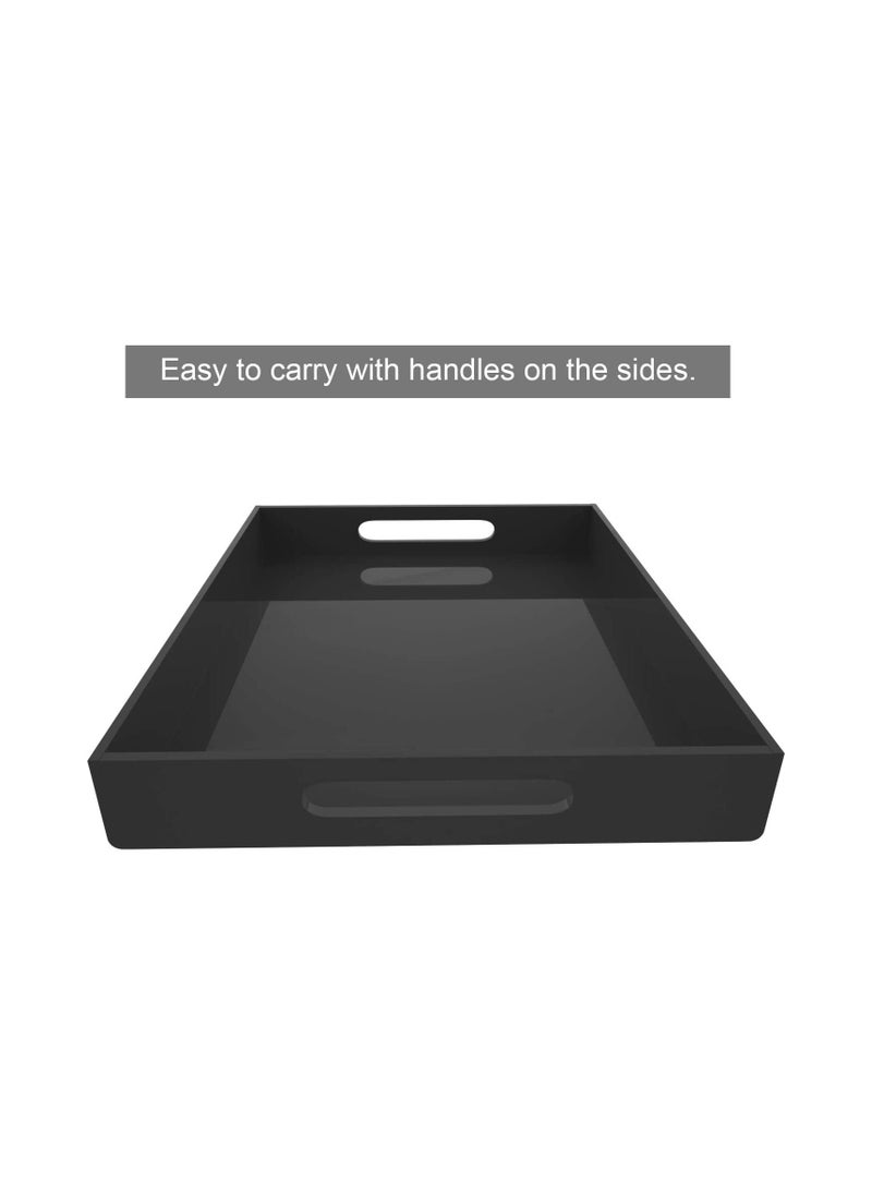 Eworld - Black Food Serving Tray with Handles for Coffee, Tea and Snacks, Decoration for Dining Table and Bath Vanity Storage - Image 1