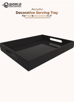 Black Food Serving Tray with Handles for Coffee, Tea and Snacks, Decoration for Dining Table and Bath Vanity Storage