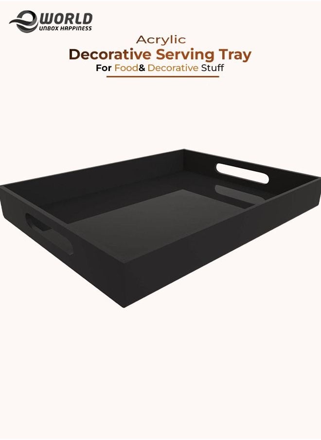 Eworld - Black Food Serving Tray with Handles for Coffee, Tea and Snacks, Decoration for Dining Table and Bath Vanity Storage - Image 1