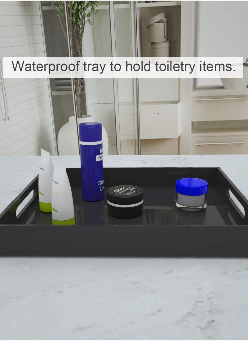 Eworld - Black Food Serving Tray with Handles for Coffee, Tea and Snacks, Decoration for Dining Table and Bath Vanity Storage - Image 1