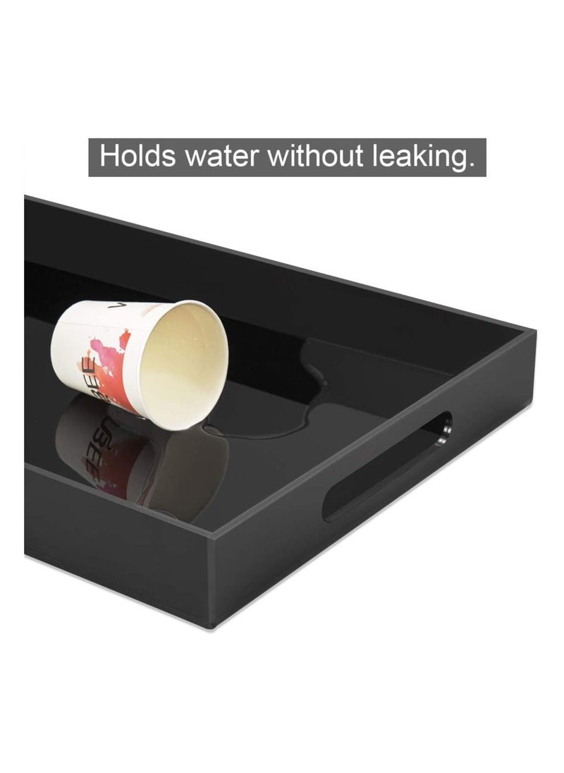 Eworld - Black Food Serving Tray with Handles for Coffee, Tea and Snacks, Decoration for Dining Table and Bath Vanity Storage - Image 1