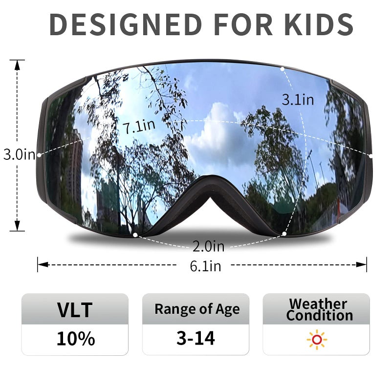 Freela Ski Goggles Snowboard Snow Skiing Snowboarding Equipment Winter Snow Sport Glasses Goggles Anti-fog UV Protection Mirror Clear Goggles for Toddler Kids Girl Boy Youth Snowmobile Snowboard Gear - Image 2