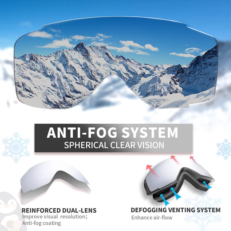 Freela Ski Goggles Snowboard Snow Skiing Snowboarding Equipment Winter Snow Sport Glasses Goggles Anti-fog UV Protection Mirror Clear Goggles for Toddler Kids Girl Boy Youth Snowmobile Snowboard Gear - Image 3