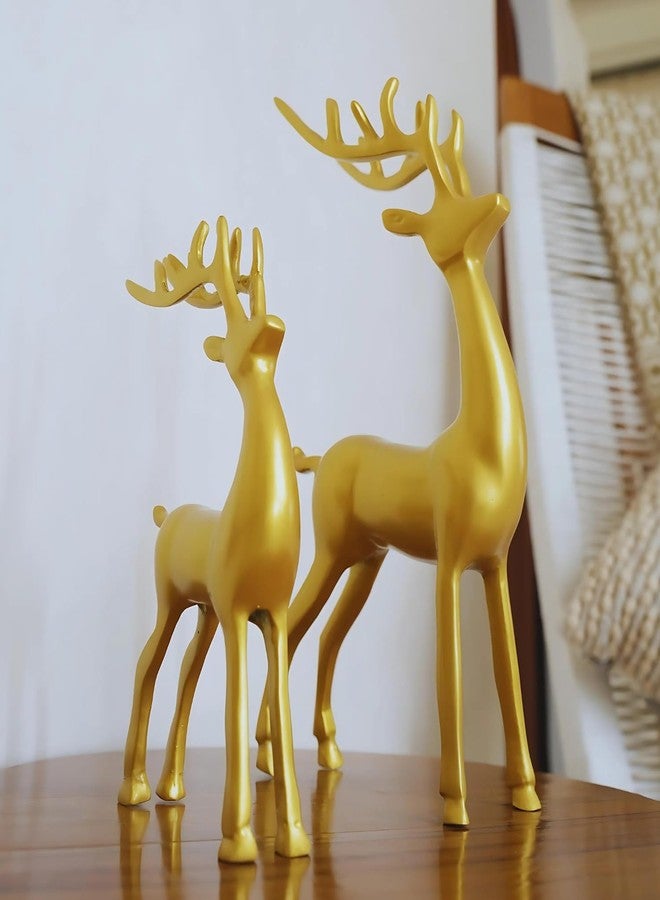 Loosebucket®Metal Golden Deer Showpiece for Home & Office Decor| Home Decor|Table Decoration Set of 02 in Solid Aluminium - Image 1