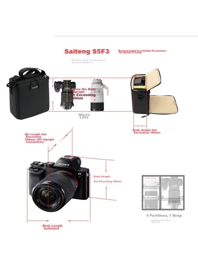 Saiteng Saiten S5f3، حقيبة كاميرا ميرورلس ببطارية واحدة، حزام كتف، مقاومة للماء، بسحاب، كاميرا واحدة وعدستان - Image 3