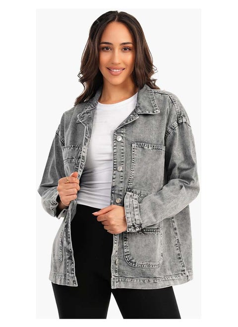 Denim Shirt With 4 Patched Pockets