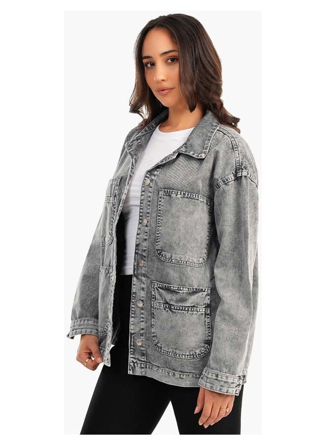Carina - Denim Shirt With 4 Patched Pockets - Image 1