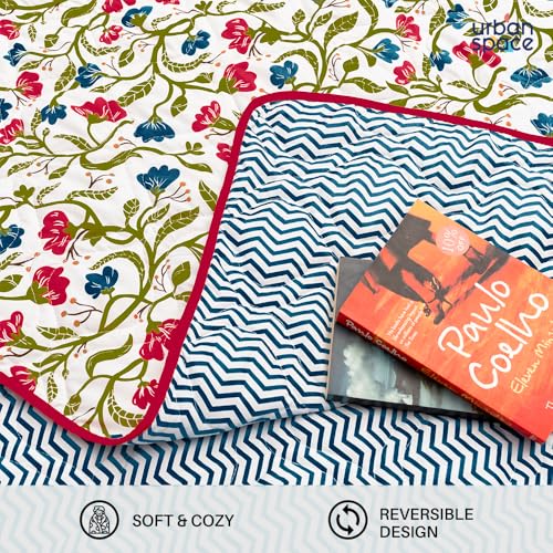 Urban Space AC Blanket For Single Bed, 120 GSM Microfiber 3 Layered Quilted Dohar, Soft Lightweight Reversible Printed AC Blanket Single Bed for All Season (Kashmir Pink & Blue- 145cm x 225cm, Single) - Image 5