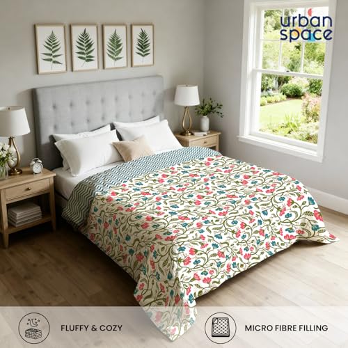 Urban Space AC Blanket For Single Bed, 120 GSM Microfiber 3 Layered Quilted Dohar, Soft Lightweight Reversible Printed AC Blanket Single Bed for All Season (Kashmir Pink & Blue- 145cm x 225cm, Single) - Image 2