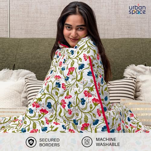 Urban Space AC Blanket For Single Bed, 120 GSM Microfiber 3 Layered Quilted Dohar, Soft Lightweight Reversible Printed AC Blanket Single Bed for All Season (Kashmir Pink & Blue- 145cm x 225cm, Single) - Image 3