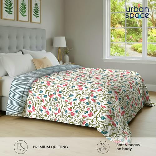 Urban Space AC Blanket For Single Bed, 120 GSM Microfiber 3 Layered Quilted Dohar, Soft Lightweight Reversible Printed AC Blanket Single Bed for All Season (Kashmir Pink & Blue- 145cm x 225cm, Single) - Image 4