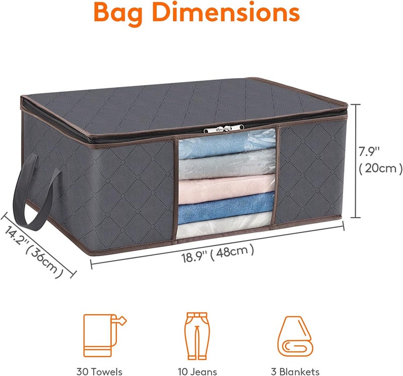 Lifewit Set of 6 35L Clothes Storage Bag, Foldable Under Bed Storage Box, Duvet Storage Cover, Closet Organizer, Clear Window in Solid Fabric for Clothes, Grey - Image 3
