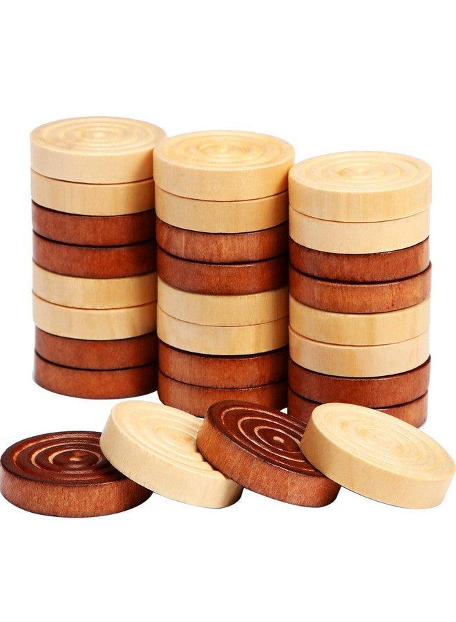 Gejoy 48 Pieces Wooden Checkers 1.06 Inch Wooden Checkers Pieces with Stackable Ridge in Drawstring Storage Pouch Red Black Dark Brown Wood Color (Dark Brown, Natural Color)  - Image 1