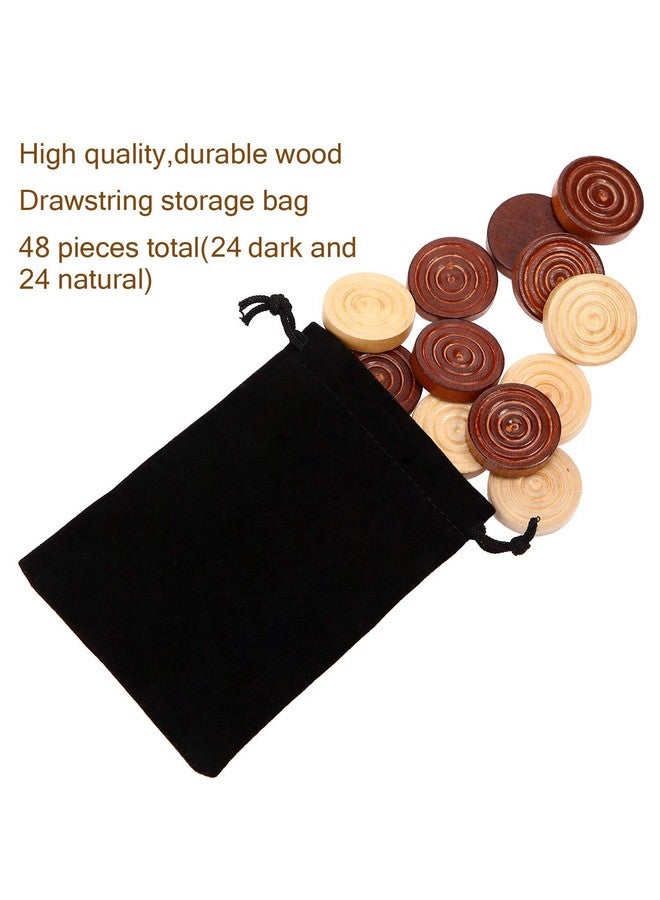 Gejoy 48 Pieces Wooden Checkers 1.06 Inch Wooden Checkers Pieces with Stackable Ridge in Drawstring Storage Pouch Red Black Dark Brown Wood Color (Dark Brown, Natural Color)  - Image 4
