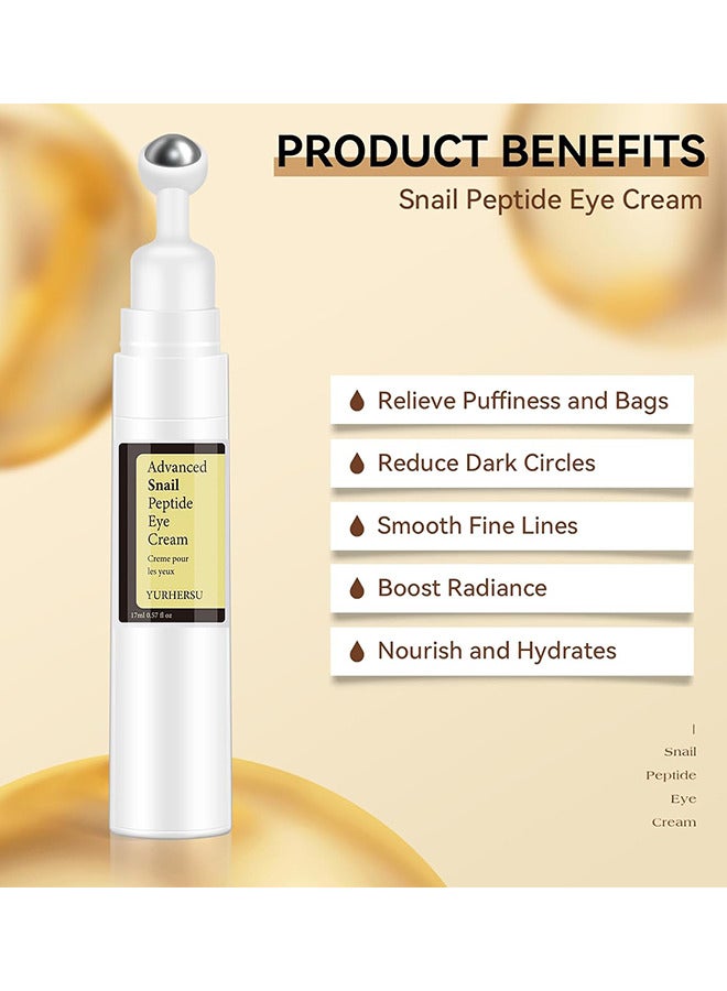 YURHERSU Advanced Snail Peptide Eye Cream, For Dark Circles, Puffiness And Wrinkle, Niacinamide And Snail Mucin Eye Cream, Moisturizing, Hydrating, Firming, 360° Massage Ball, 17ML - Image 2
