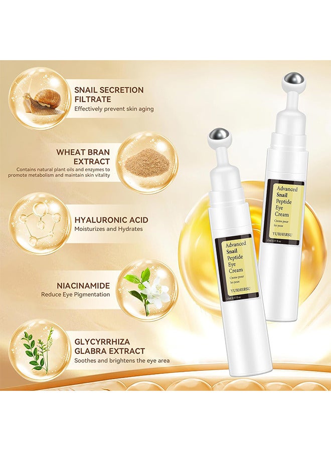 YURHERSU Advanced Snail Peptide Eye Cream, For Dark Circles, Puffiness And Wrinkle, Niacinamide And Snail Mucin Eye Cream, Moisturizing, Hydrating, Firming, 360° Massage Ball, 17ML - Image 3