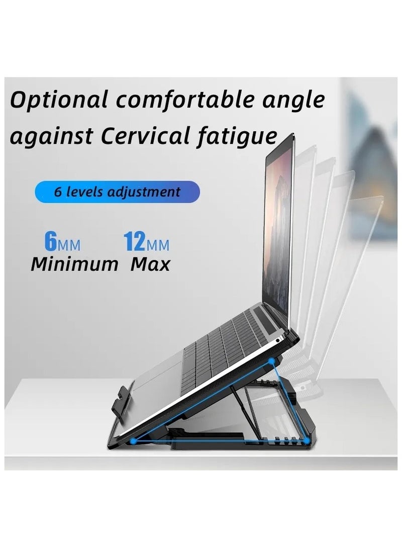 م.ا & ف'س وسادة تبريد كمبيوتر محمول رفيعة للغاية من ICE COOREL - 6 مراوح LED هادئة لتبريد فعال، سرعة مروحة قابلة للتعديل، تعمل بالطاقة عبر USB، تصميم محمول لأجهزة الكمبيوتر المحمولة مقاس 13-17 بوصة، مثالية للألعاب والاستخدام اليومي، مع حامل للهاتف المحمول - Image 4