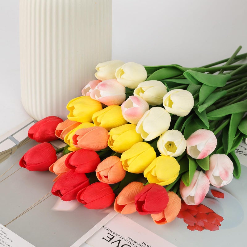 MACTING 30pcs Artificial Tulip Flowers  Real Touch Summer Flowers  Fake Tulips for Bouquet Arrangements Table Centerpiece Home Indoor Outdoor Decorations - Image 4