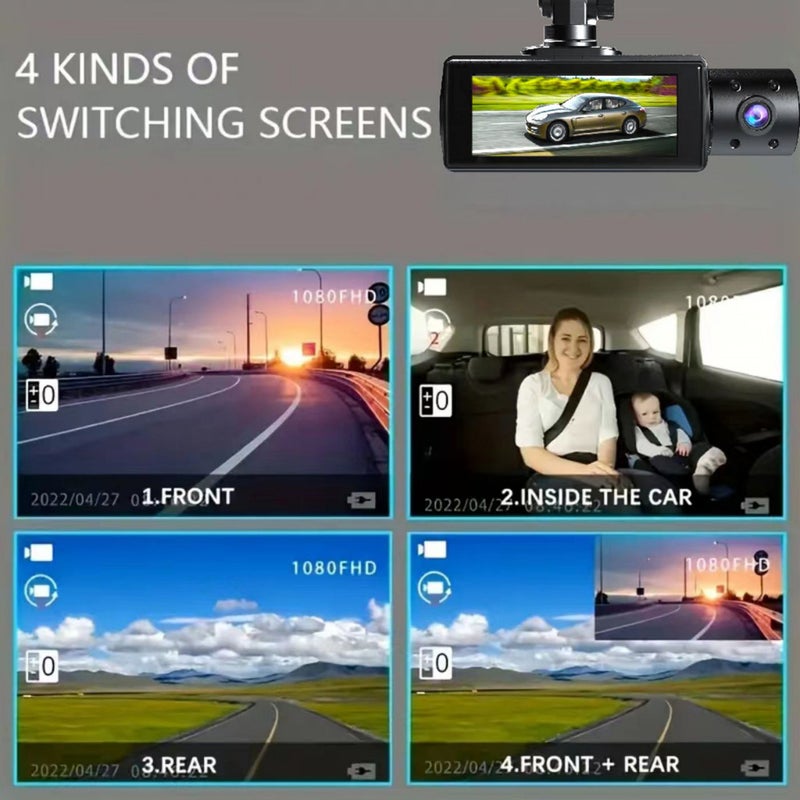 كاميرا مراقبة مركبة DVR بدقة 1080P كاميرا أمامية وداخلية مسجل قيادة بشاشة IPS مقاس 3.16 بوصة زاوية عريضة 170 درجة تدعم الرؤية الليلية الواضقة وقفل الاصطدام والتسجيل المتكرر - Image 2