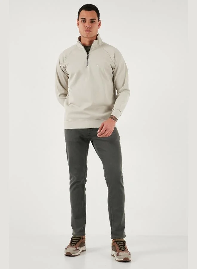 بوراتي بلوزة قطنية بياقة واقفة وسحاب نصفي للرجال من بوراتي