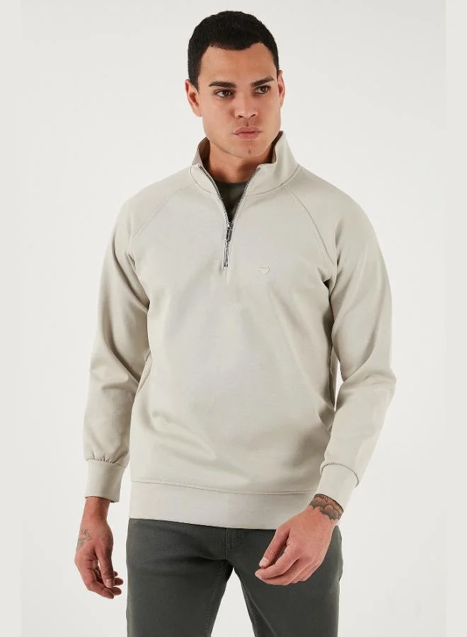 بوراتي بلوزة قطنية بياقة واقفة وسحاب نصفي للرجال من بوراتي