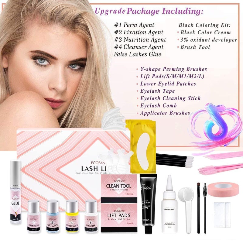 Ecofan Lash Lift and Black Kit, Professional Eyelash Perm Kit and Black Eyelash & Eyebrow Set 3 in 1, Quick Lifting & Voluminous Coloring with Complete Tools Gifts for Women Salon Grade Home DIY - Image 5