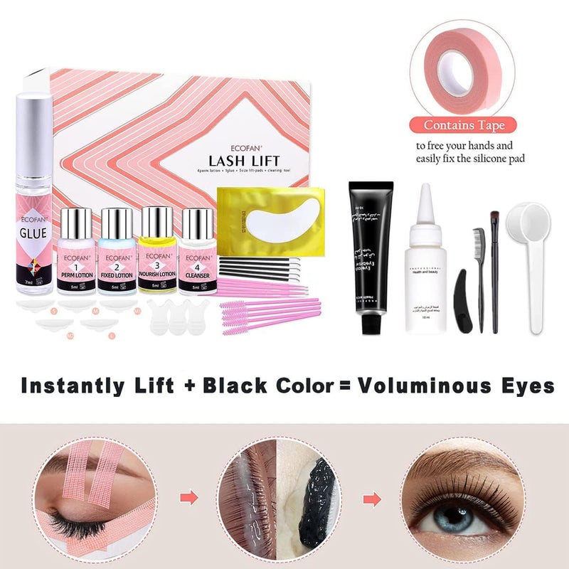 Ecofan Lash Lift and Black Kit, Professional Eyelash Perm Kit and Black Eyelash & Eyebrow Set 3 in 1, Quick Lifting & Voluminous Coloring with Complete Tools Gifts for Women Salon Grade Home DIY - Image 3