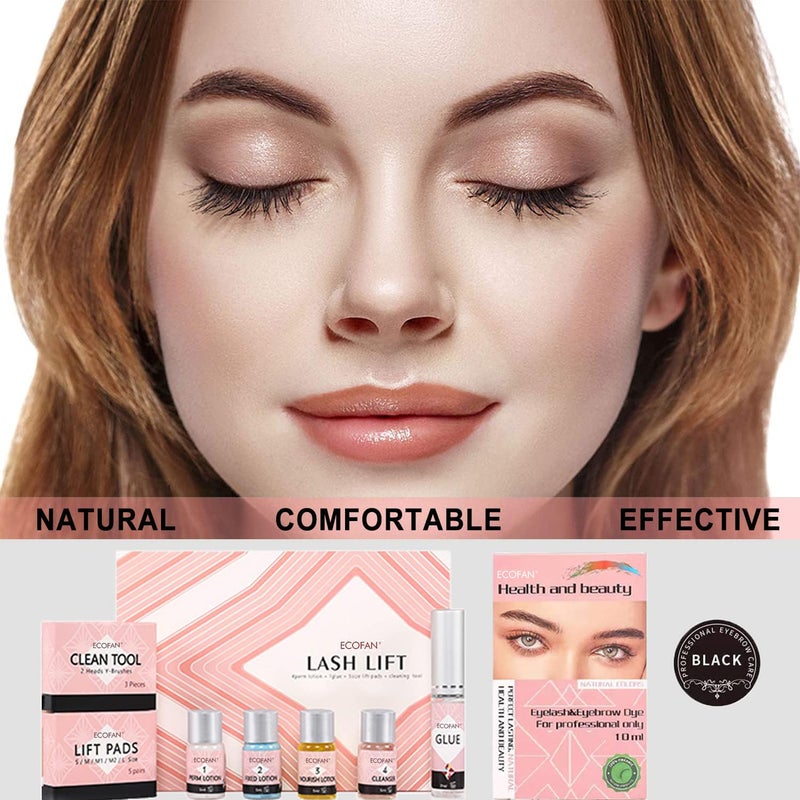 Ecofan Lash Lift and Black Kit, Professional Eyelash Perm Kit and Black Eyelash & Eyebrow Set 3 in 1, Quick Lifting & Voluminous Coloring with Complete Tools Gifts for Women Salon Grade Home DIY - Image 4