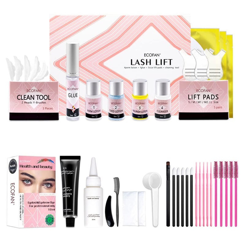 Ecofan Lash Lift and Black Kit, Professional Eyelash Perm Kit and Black Eyelash & Eyebrow Set 3 in 1, Quick Lifting & Voluminous Coloring with Complete Tools Gifts for Women Salon Grade Home DIY - Image 1