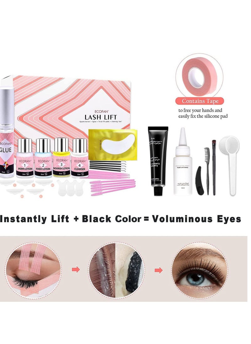 Ecofan - Lash Lift and Black Kit, Professional Eyelash Perm Kit and Black Eyelash & Eyebrow Set 3 in 1, Quick Lifting & Voluminous Coloring with Complete Tools Christmas Gifts for Women Salon Grade Home DIY - Image 1
