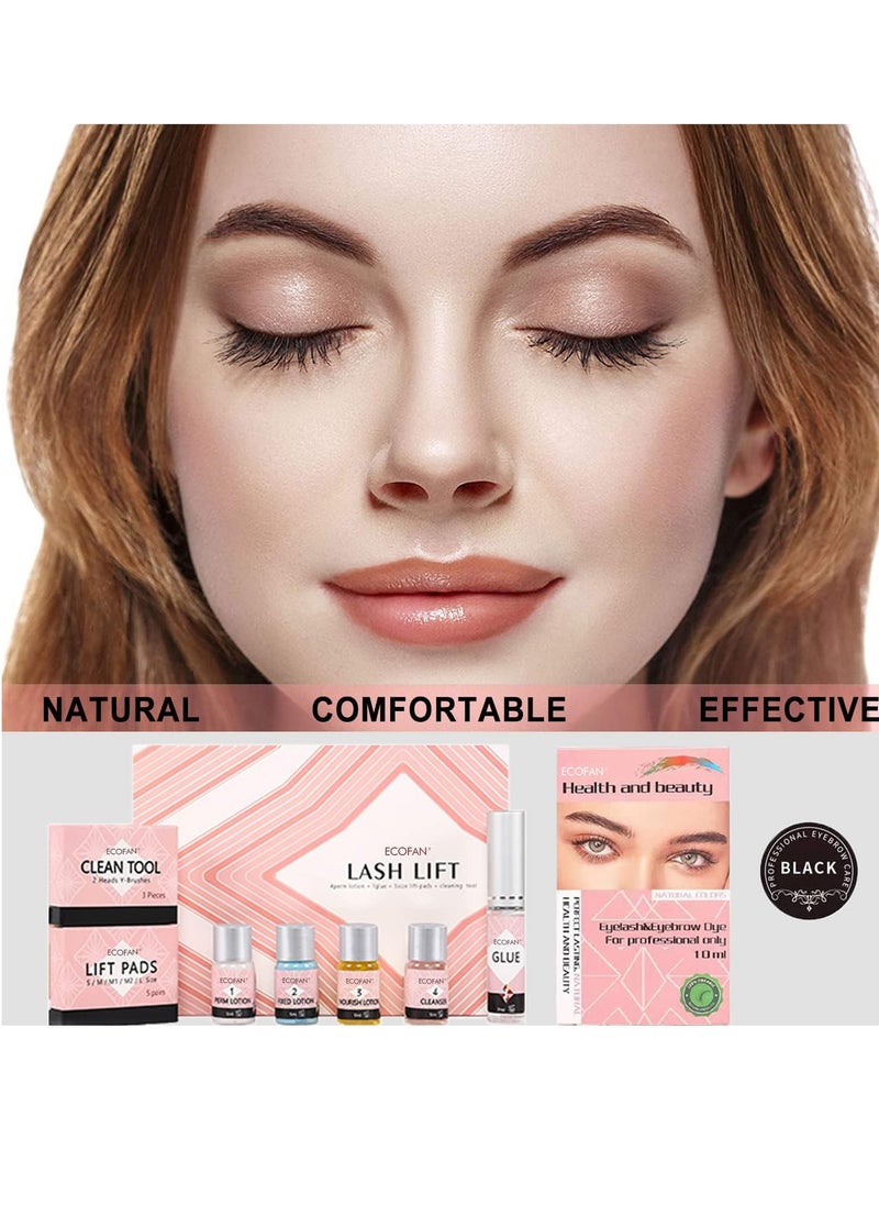 Ecofan - Lash Lift and Black Kit, Professional Eyelash Perm Kit and Black Eyelash & Eyebrow Set 3 in 1, Quick Lifting & Voluminous Coloring with Complete Tools Christmas Gifts for Women Salon Grade Home DIY - Image 1