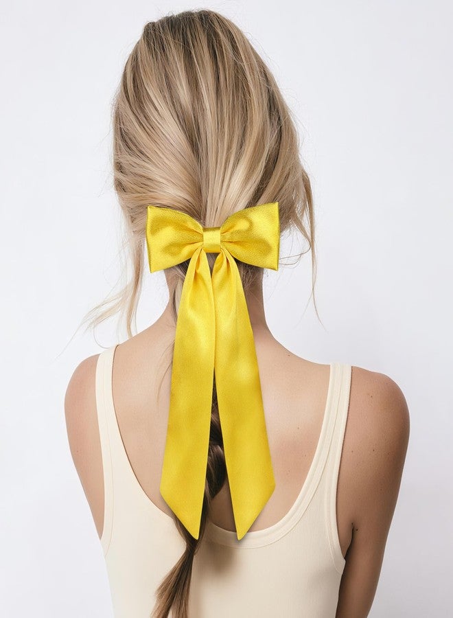 WantGor Long Tail Bow Hair Clips, Hair Ribbon Bows Satin Bowknot Clip Large Hair Barrettes Cute Ponytail Holder Hair Accessories for Women Daily Party Wedding Prom (Yellow) - Image 4