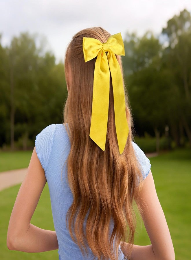 WantGor Long Tail Bow Hair Clips, Hair Ribbon Bows Satin Bowknot Clip Large Hair Barrettes Cute Ponytail Holder Hair Accessories for Women Daily Party Wedding Prom (Yellow) - Image 5
