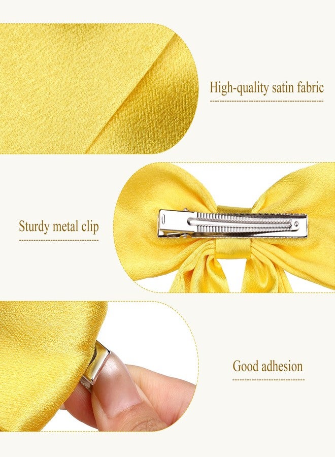 WantGor Long Tail Bow Hair Clips, Hair Ribbon Bows Satin Bowknot Clip Large Hair Barrettes Cute Ponytail Holder Hair Accessories for Women Daily Party Wedding Prom (Yellow) - Image 3
