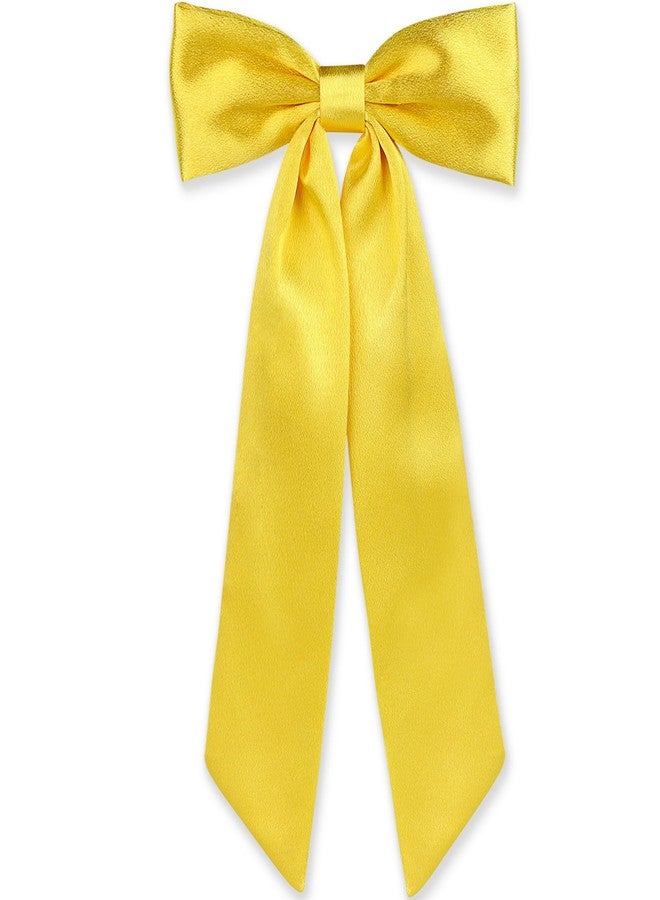 WantGor Long Tail Bow Hair Clips, Hair Ribbon Bows Satin Bowknot Clip Large Hair Barrettes Cute Ponytail Holder Hair Accessories for Women Daily Party Wedding Prom (Yellow) - Image 1