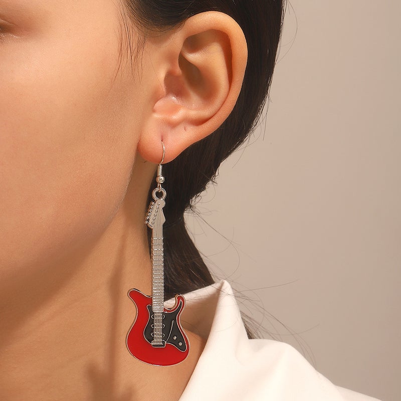 ofeankri Cross-Border Fun Retro Punk Electric Guitar Earrings Alloy Hip-Hop Spliced Ear Accessories for Women - Image 2