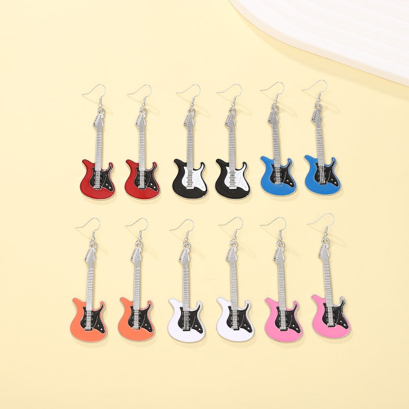 ofeankri Cross-Border Fun Retro Punk Electric Guitar Earrings Alloy Hip-Hop Spliced Ear Accessories for Women - Image 1