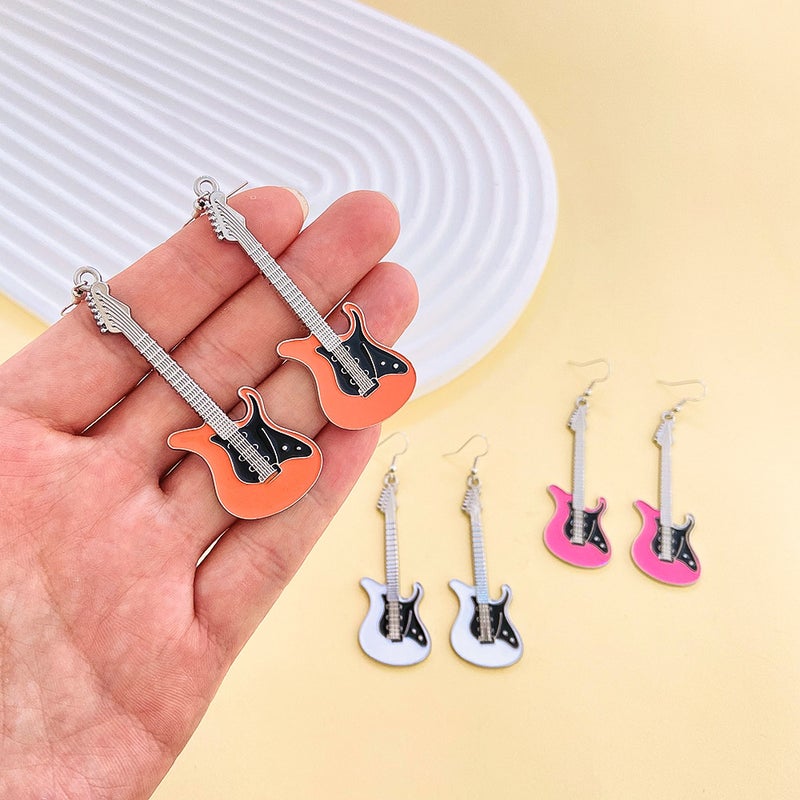 ofeankri Cross-Border Fun Retro Punk Electric Guitar Earrings Alloy Hip-Hop Spliced Ear Accessories for Women - Image 3