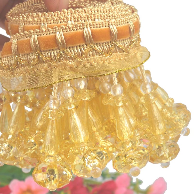Kuasting 6.5 Yards Braid Hanging Ball Tassel Fringe Trim Bead Sewing Trim Fringe Lace Acrylic DIY Craft Sewing Accessory for Home Curtain Decoration (Golden) - Image 5