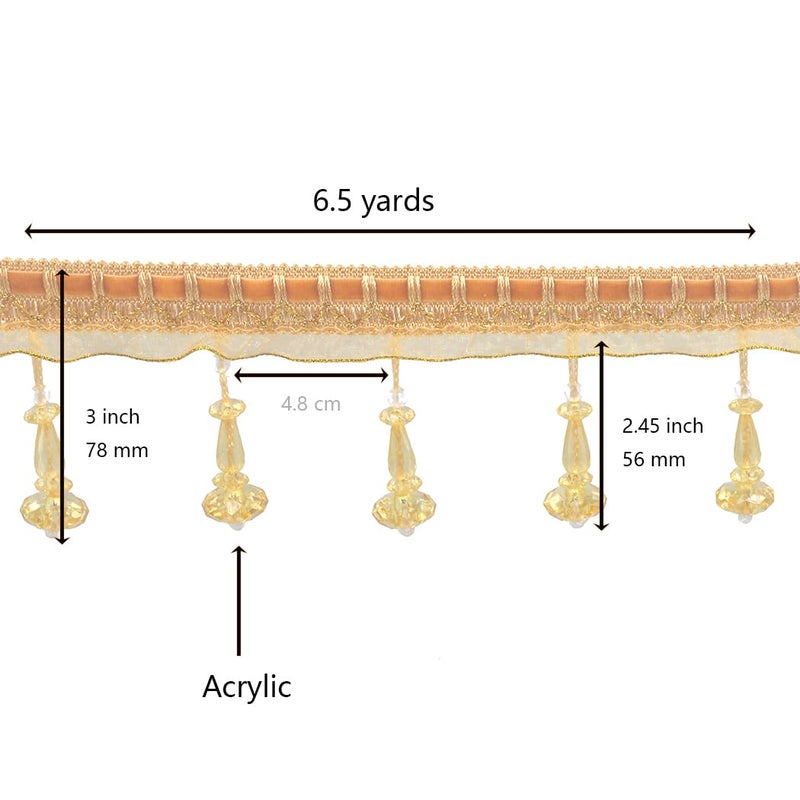 Kuasting 6.5 Yards Braid Hanging Ball Tassel Fringe Trim Bead Sewing Trim Fringe Lace Acrylic DIY Craft Sewing Accessory for Home Curtain Decoration (Golden) - Image 2