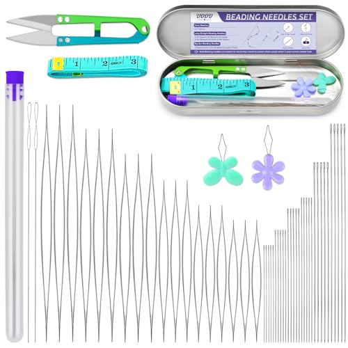 UOOU 86 Pcs Beading Needle Set,6 Sizes Big Eye Seed Bead Needles,Long Straight Beading Needle,Twist Beading Needles,Flexible Needle for Beads for Jewelry Making - Image 1