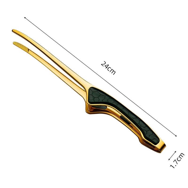 Stainless Steel 430 BBQ Tongs Non-Slip Grips Golden Green Handle (64g) - Image 1