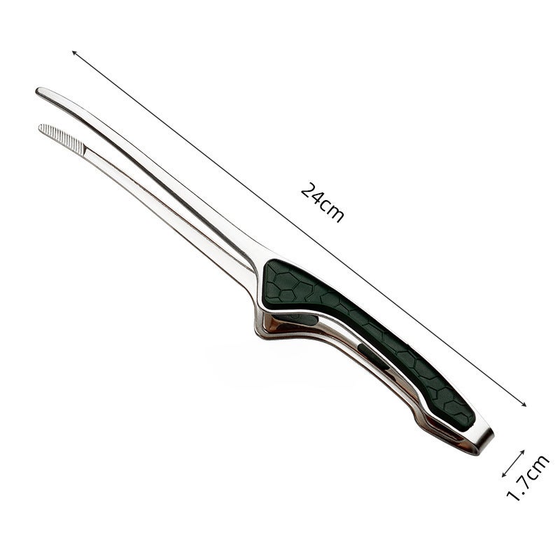 Stainless Steel 430 BBQ Tongs Non-Slip Grips Golden Green Handle (64g) - Image 2