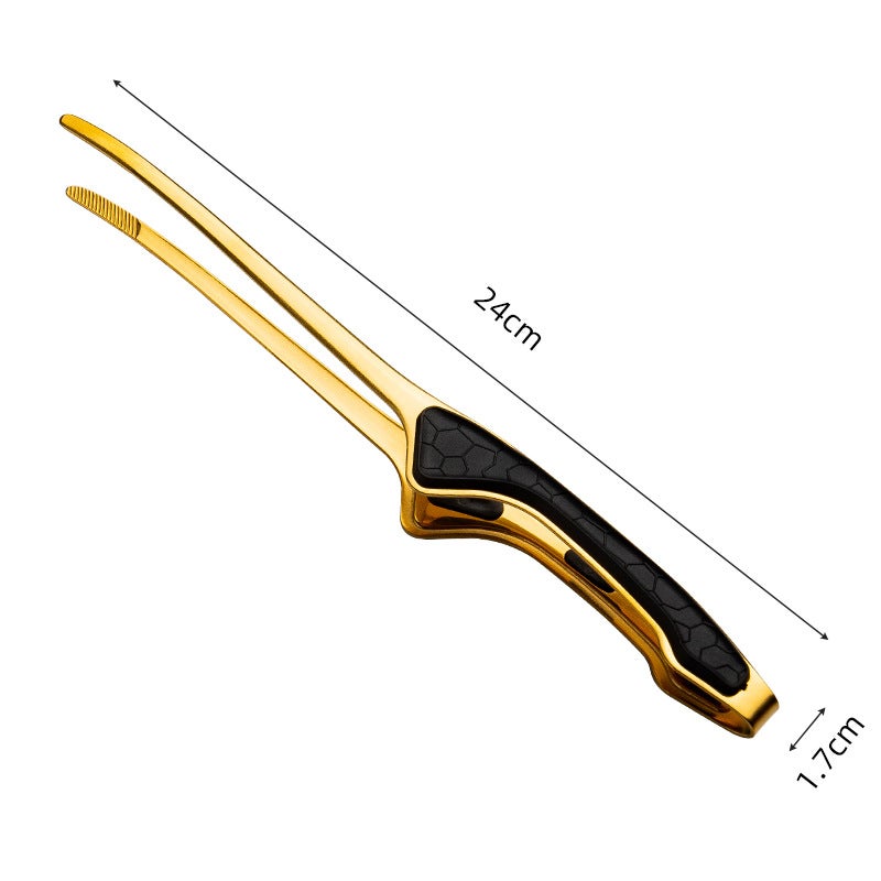 Stainless Steel 430 BBQ Tongs Non-Slip Grips Golden Green Handle (64g) - Image 5